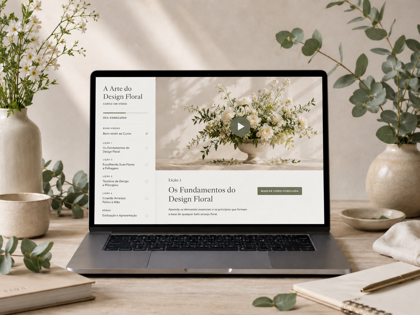 Curso Floralize aberto no notebook