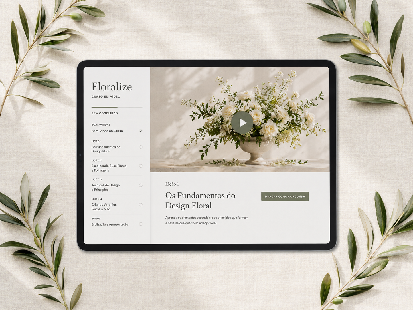 Curso Floralize no tablet